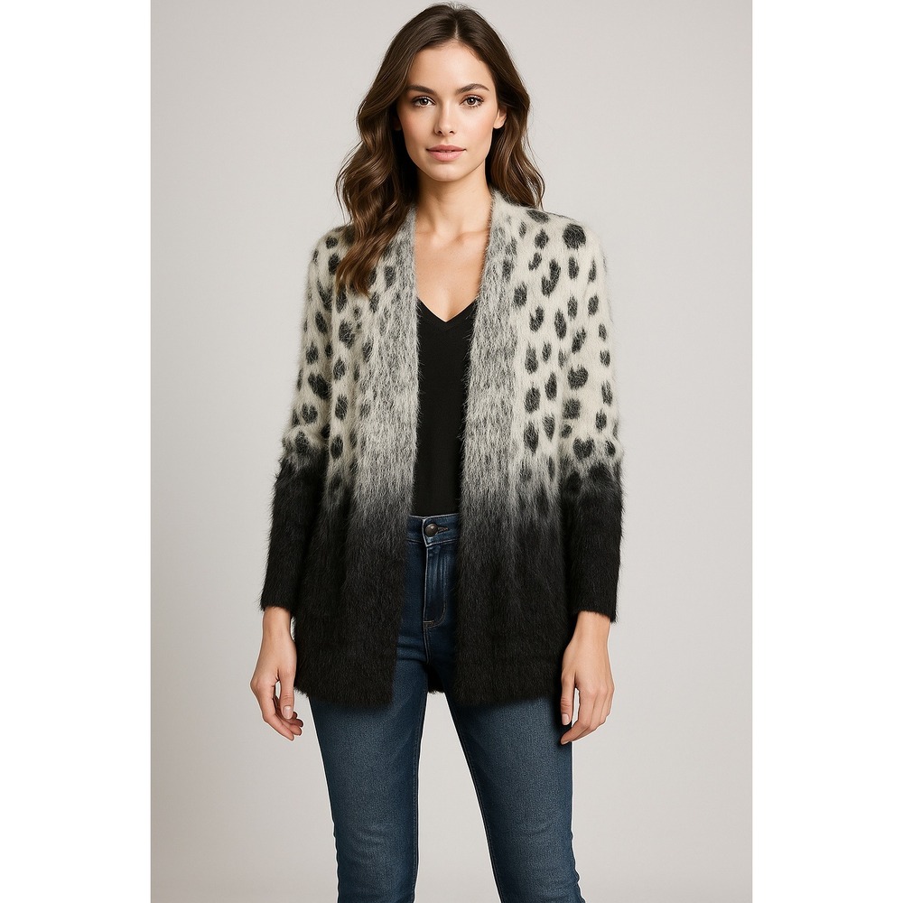 Oliver Escio Cardigan Women L Leopard Ombre Fuzzy Cruella De Ville Anthropologie